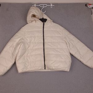 Wild Fable Womens Puffer Jacket Large Beige‎ Cream Hooded Cropped
